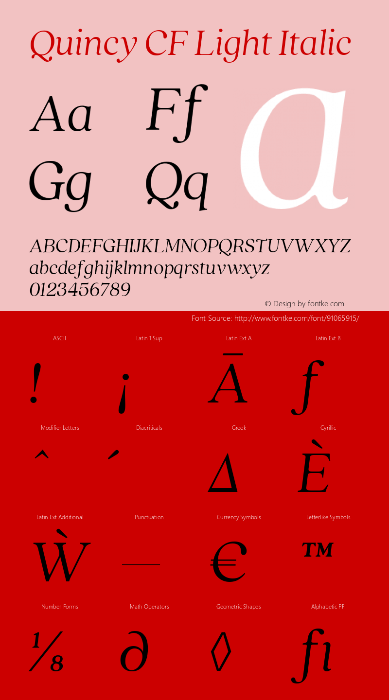 Quincy CF Light Italic 4.100 Font Sample