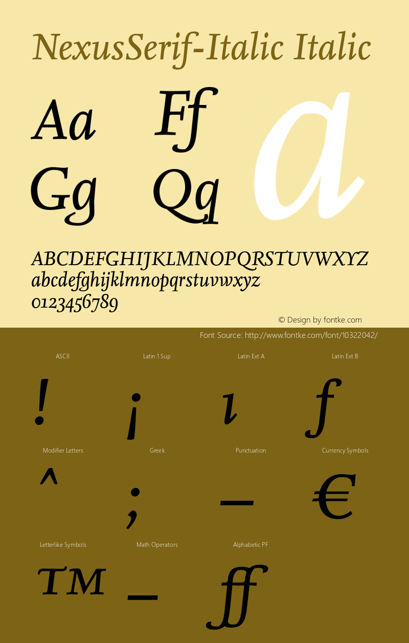 NexusSerif-Italic Italic 4.460 Font Sample