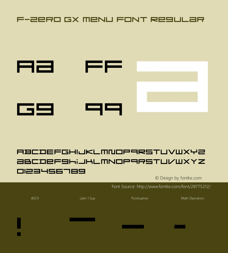 FZeroGXMenuFont-Regular Version 1.000 Font Sample