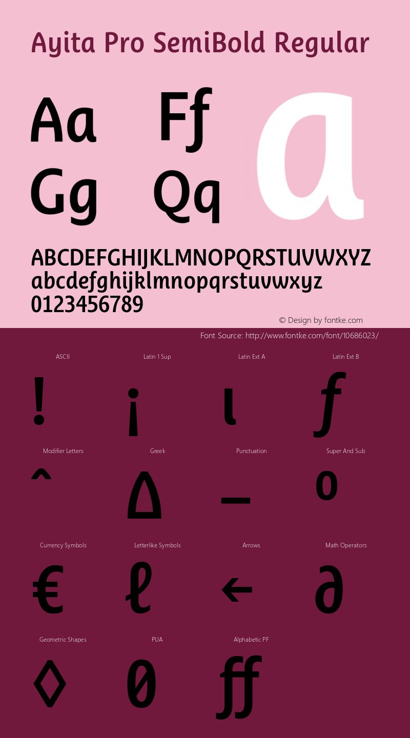 Ayita Pro SemiBold Regular Version 1.20 Font Sample