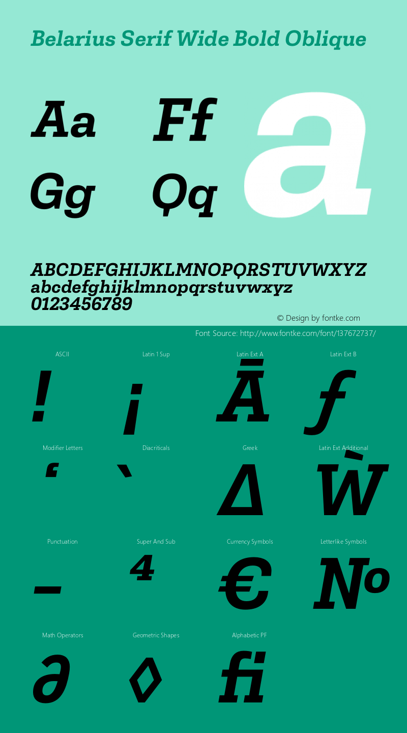 Belarius Serif Wide Bold Oblique Version 1.001 Font Sample