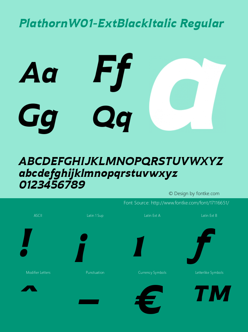 PlathornW01-ExtBlackItalic Regular Version 1.00 Font Sample