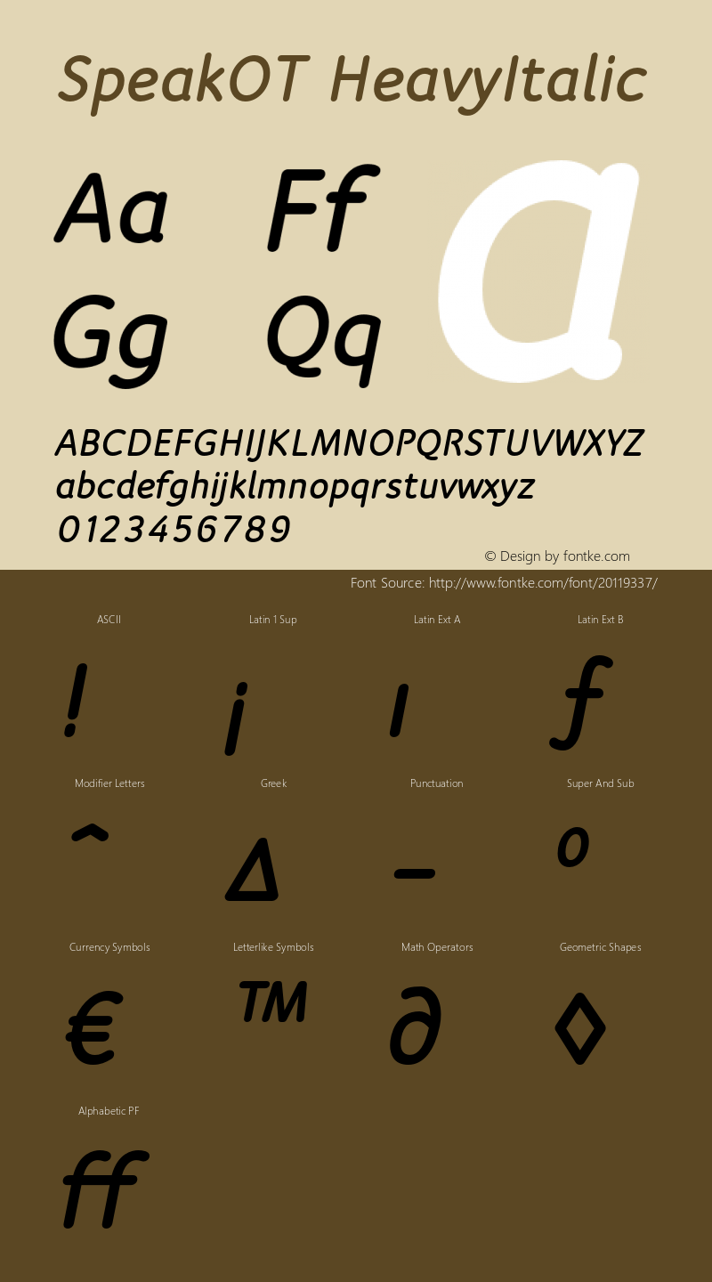 SpeakOT-HeavyItalic Version 7.502; 2007 Font Sample