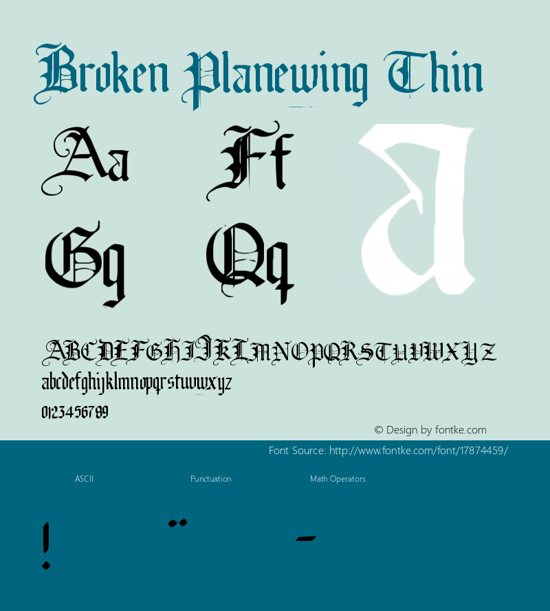 Broken Planewing Thin Version 2001; 1.0, Fontex200 Font Sample