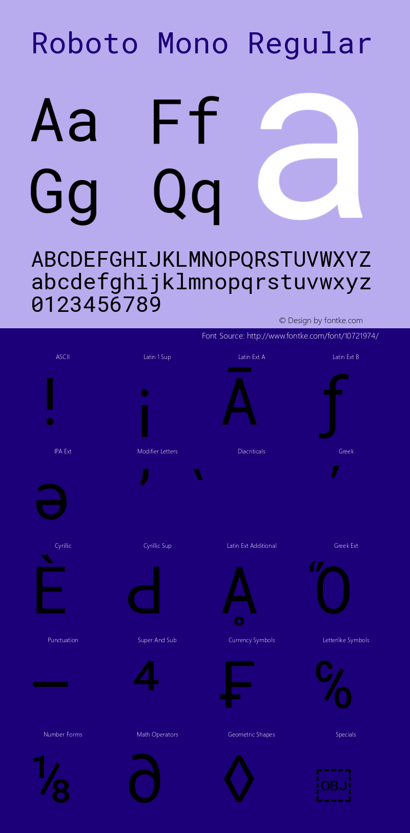 Roboto Mono Regular Version 2.000985; 2015; ttfautohint (v1.3) Font Sample