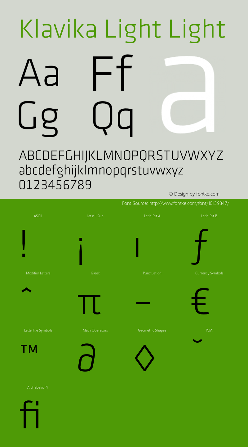 Klavika Light Light 001.000 Font Sample