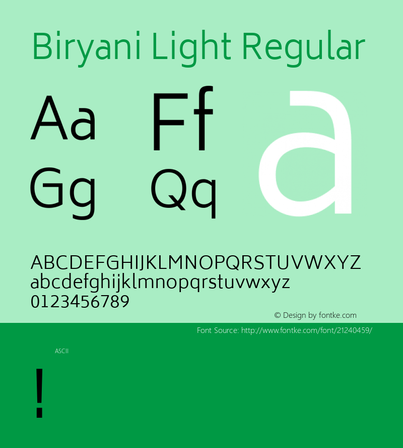 BiryaniLight Version 1.0 Font Sample