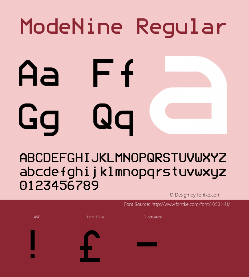 ModeNine Regular Macromedia Fontographer 4.1.2 15/8/98 Font Sample