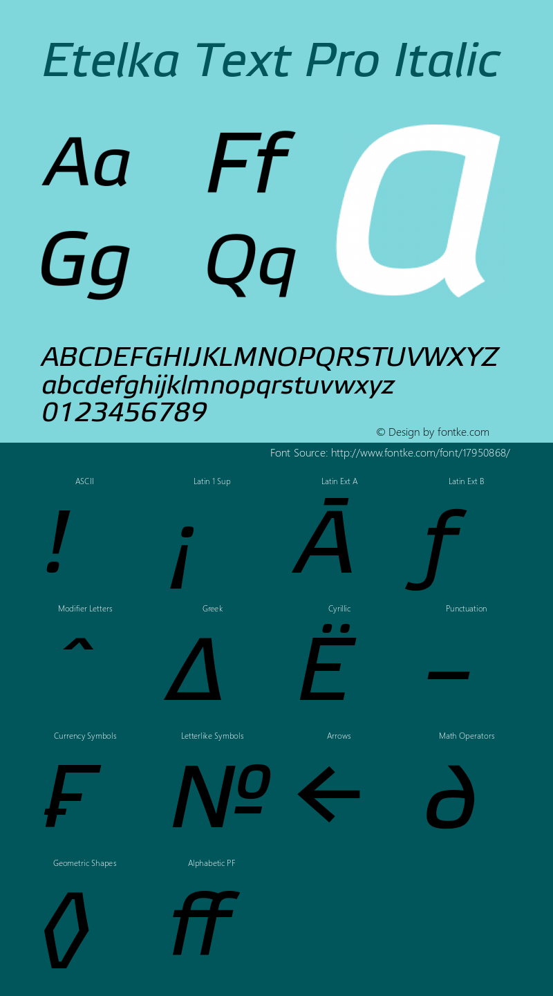 Etelka Text Pro Italic Version 1.000 2005 initial release Font Sample