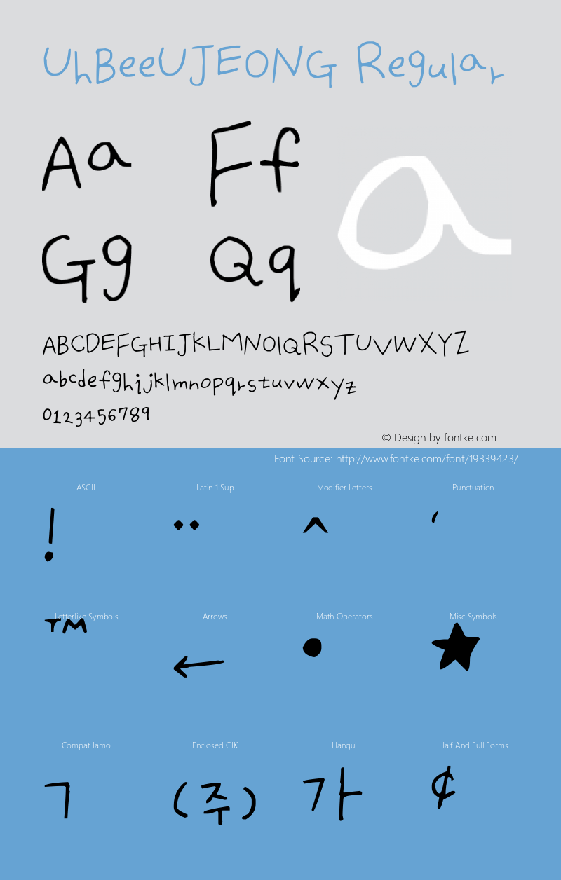 UhBeeUJEONG Version 1.00 February 27, 2012, initial release Font Sample