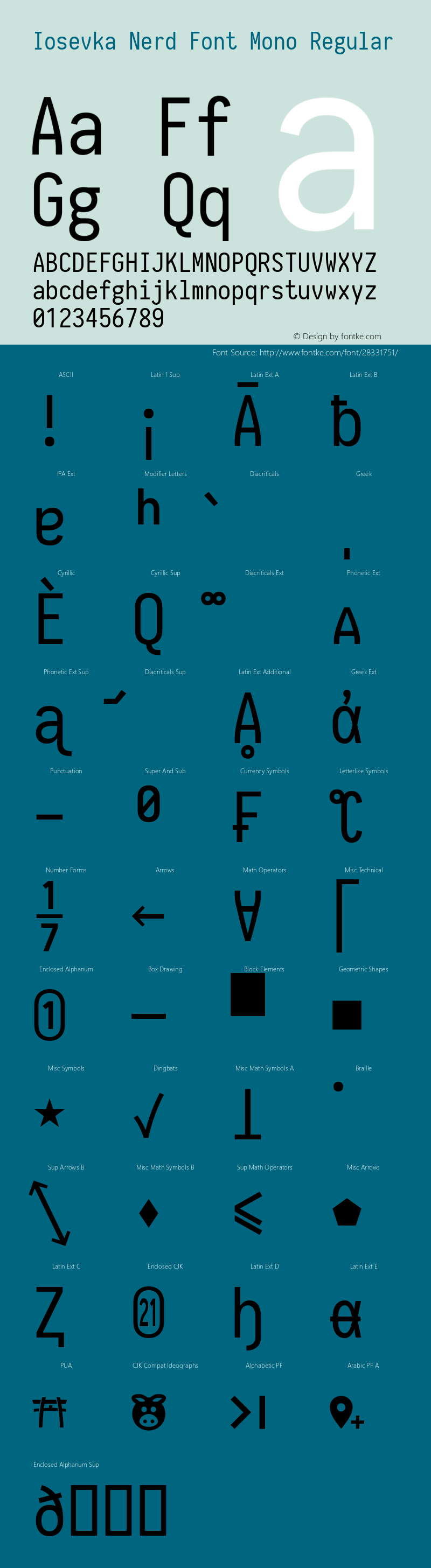 Iosevka Term Nerd Font Complete Mono 1.14.0; ttfautohint (v1.7.9-c794) Font Sample