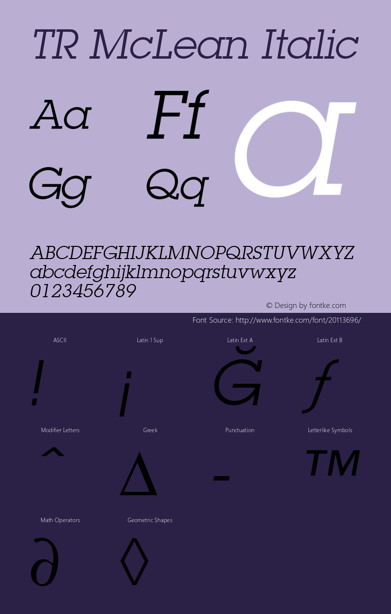 TR McLean  Italic 1.0 Fri Jan 29 16:25:58 1993 Font Sample