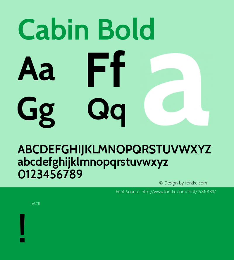 Cabin Bold Version 1.005; ttfautohint (v1.4.1) Font Sample