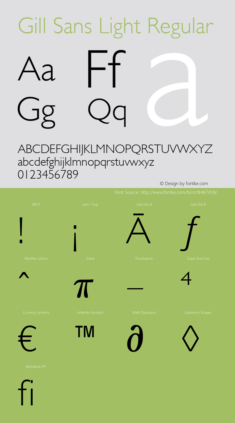 Gill Sans Light Regular Version 1.3 (Hewlett-Packard) Font Sample