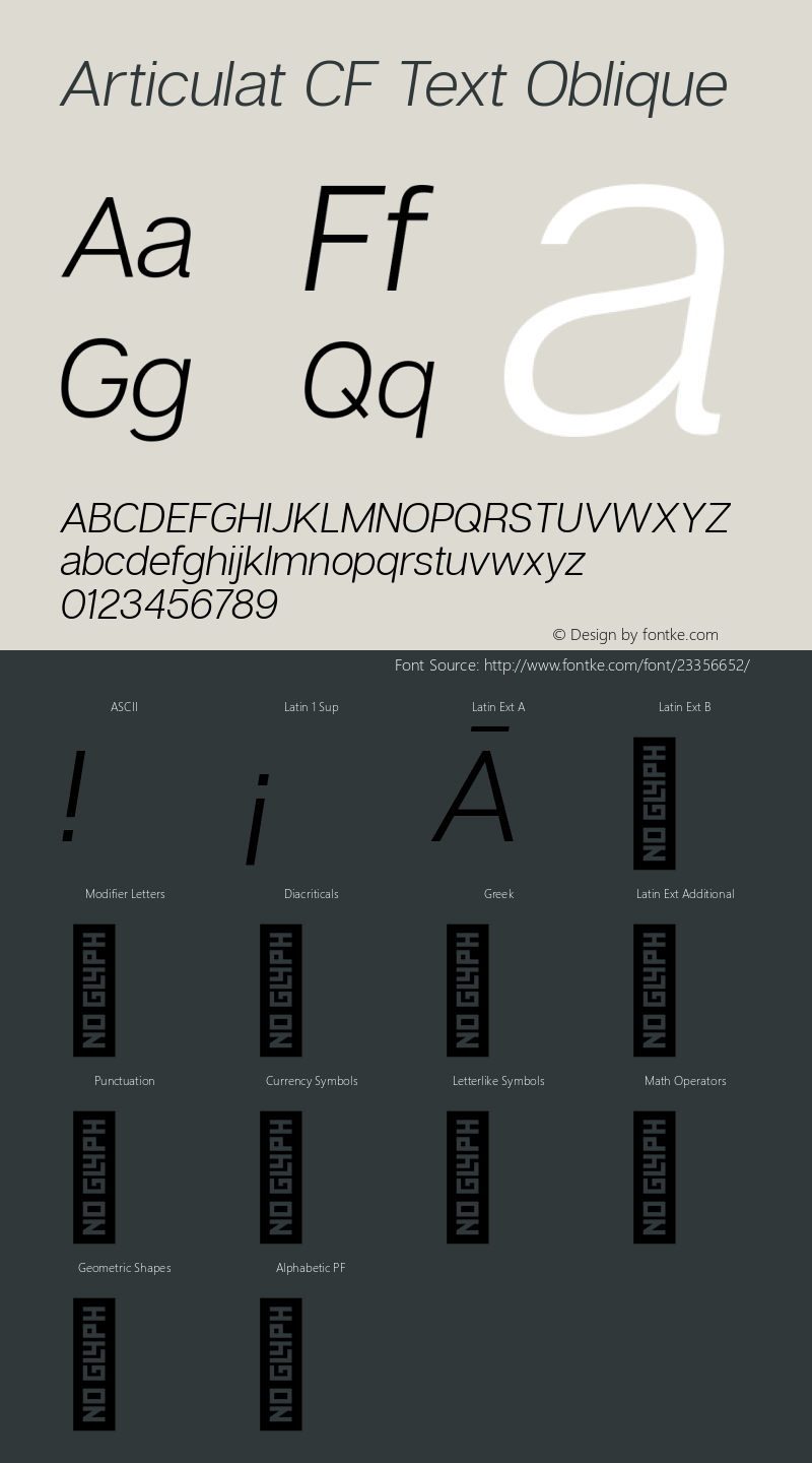 Articulat CF Text Oblique Version 1.600;PS 001.600;hotconv 1.0.88;makeotf.lib2.5.64775 Font Sample