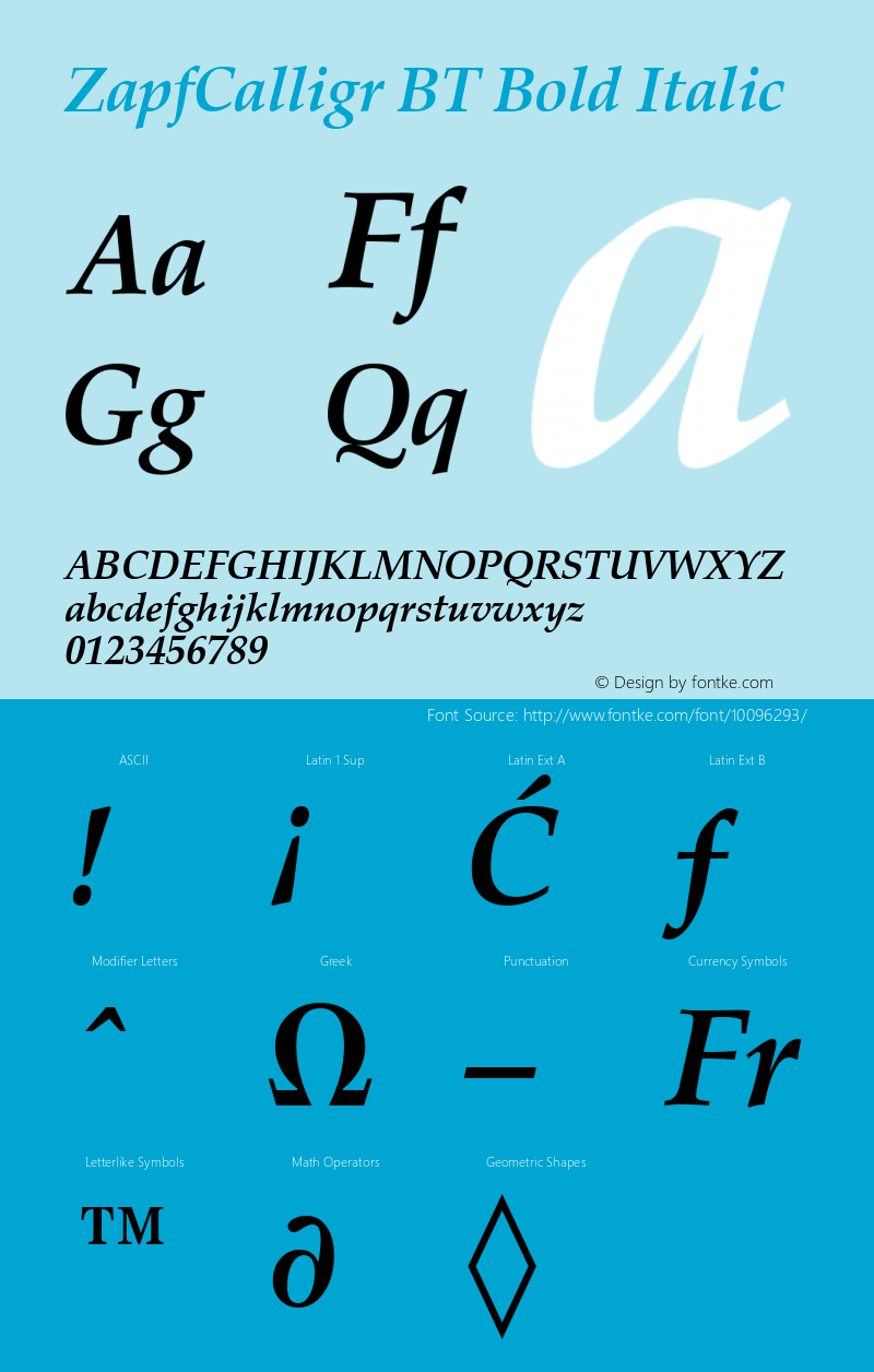 ZapfCalligr BT Bold Italic Version 2.001 mfgpctt 4.4 Font Sample