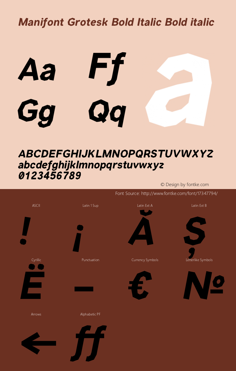 Manifont Grotesk Bold Italic Bold italic Version 002.001 Font Sample