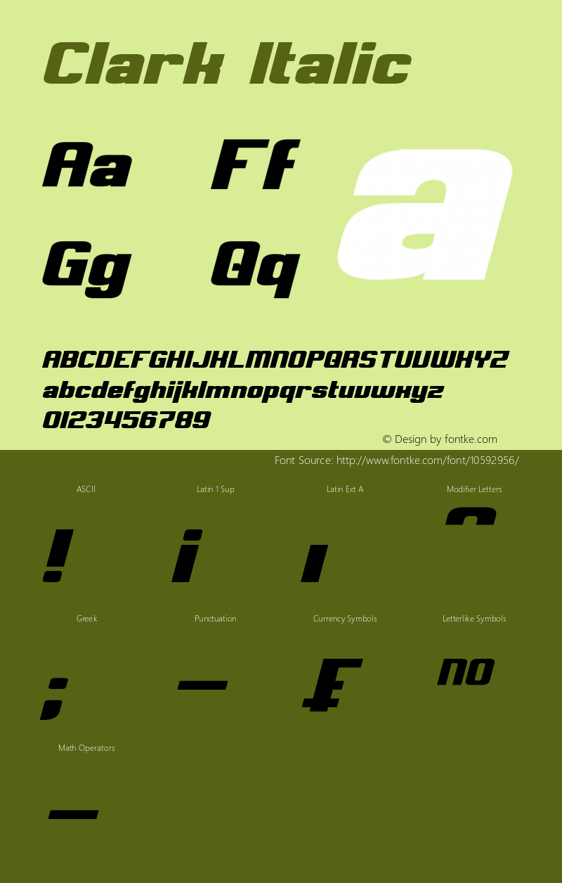 Clark Italic Version 1.10 September 7, 2014 Font Sample