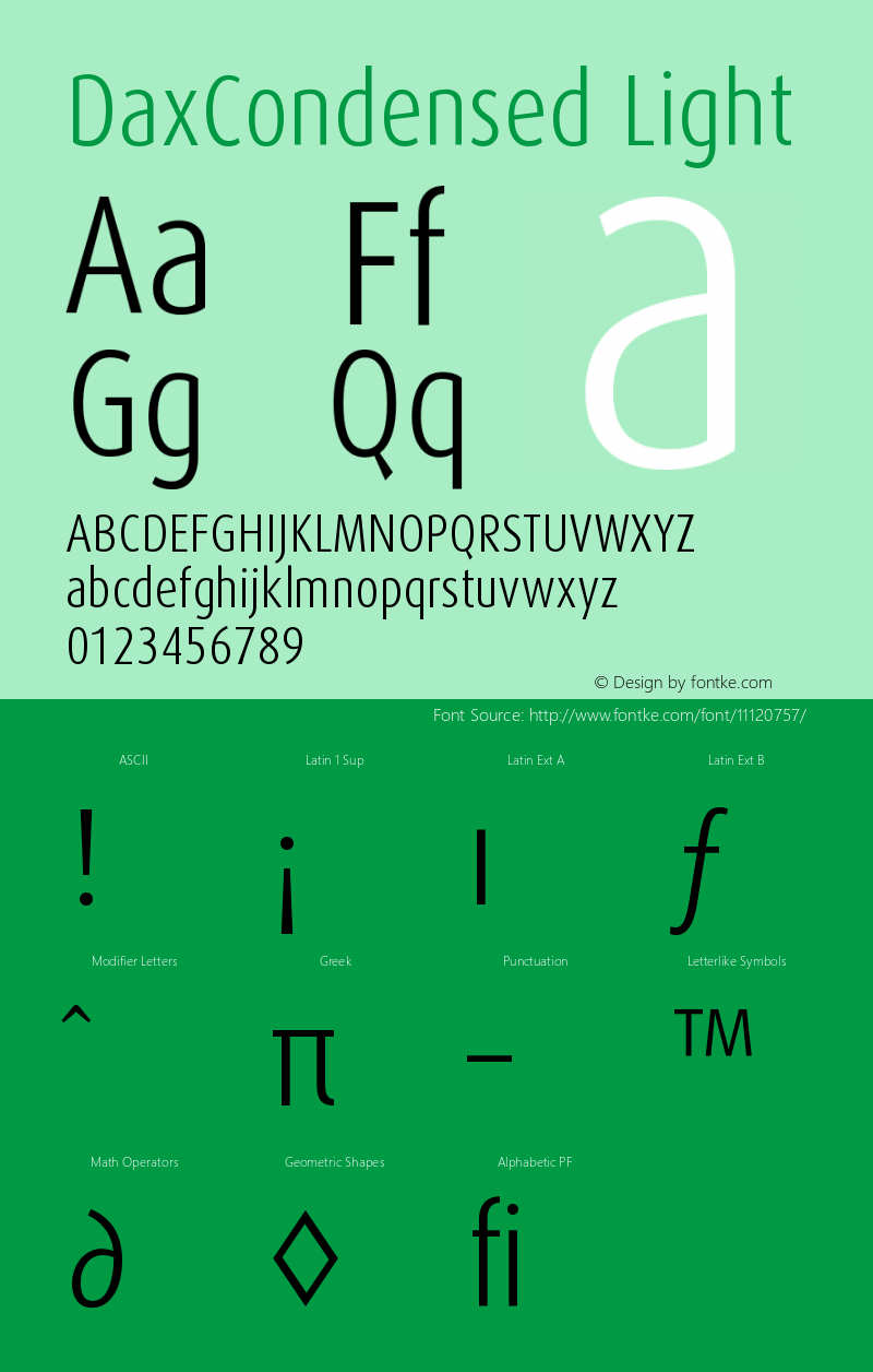 DaxCondensed Light Version 001.000 Font Sample