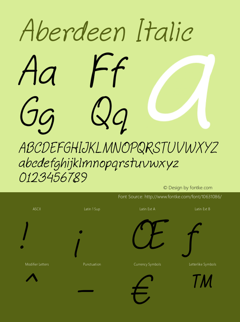 Aberdeen Italic Version 1.00 October 26, 2014, initial release Font Sample