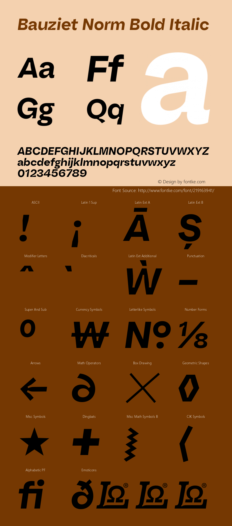 Bauziet Norm Bold Italic Version 1.000;hotconv 1.0.109;makeotfexe 2.5.65596图片样张