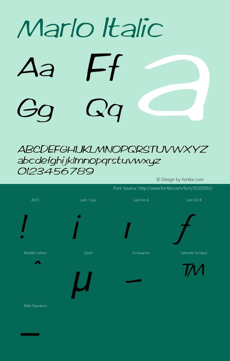 Marlo Italic Macromedia Fontographer 4.1 9/26/96 Font Sample