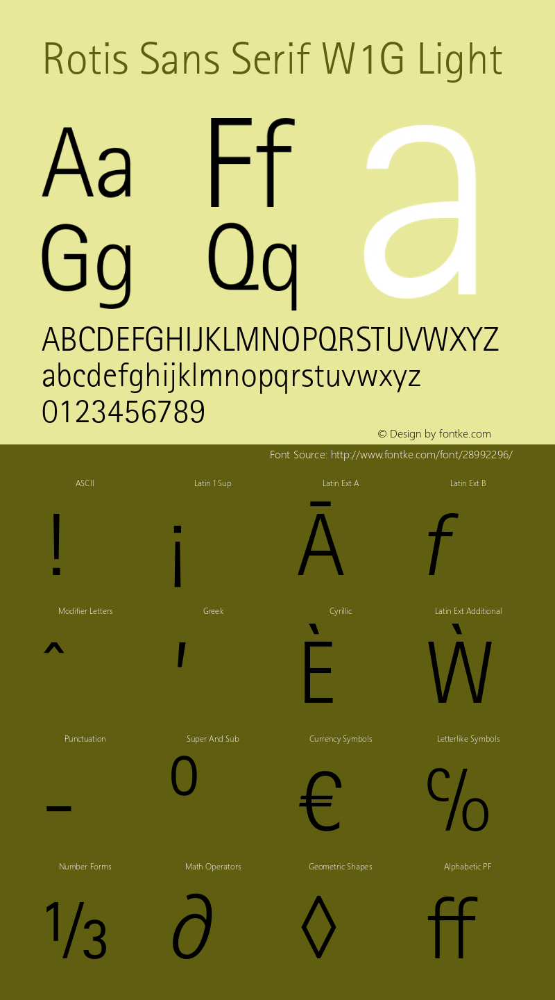 RotisSansSerifW1G-Light Version 1.000 Font Sample