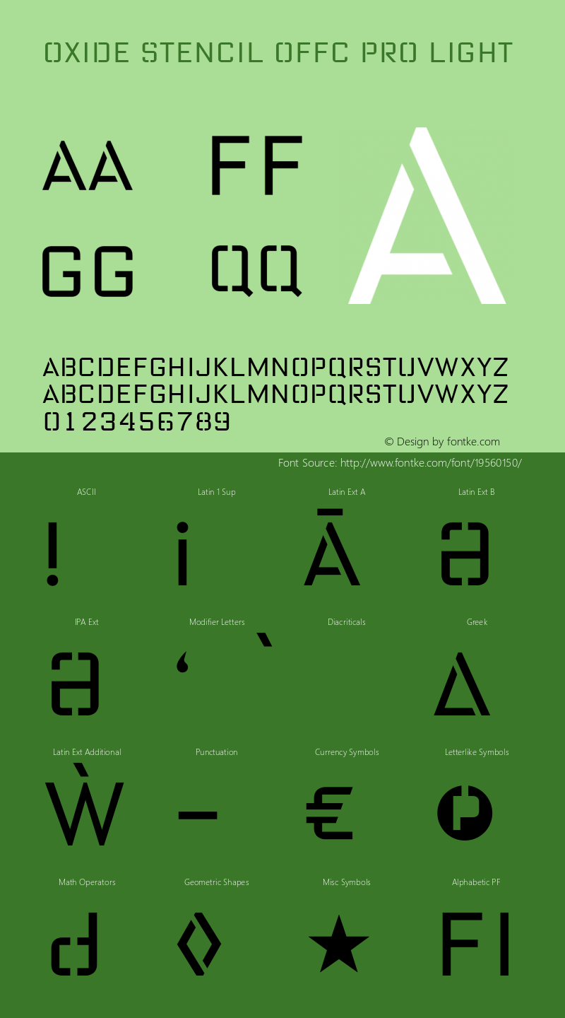 Oxide Stencil Offc Pro Light Version 7.504; 2010; Build 1020 Font Sample