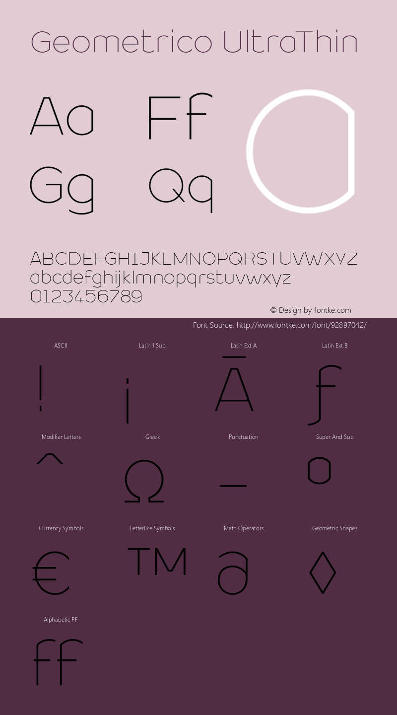 GeometricoUltraThin Version 1.000 Font Sample