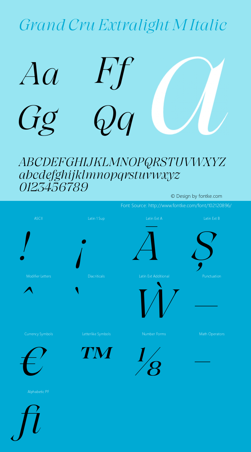 Grand Cru Extralight M Italic Version 1.000;hotconv 1.0.109;makeotfexe 2.5.65596 Font Sample