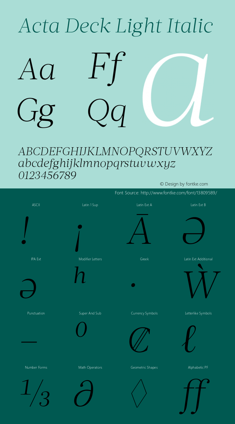 Acta Deck Light Italic Version 1.000 Font Sample