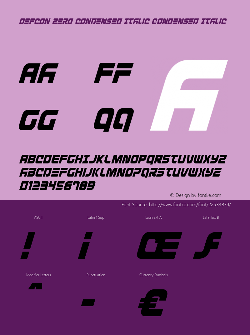 Defcon Zero Condensed Italic Version 1.0; 2016 Font Sample