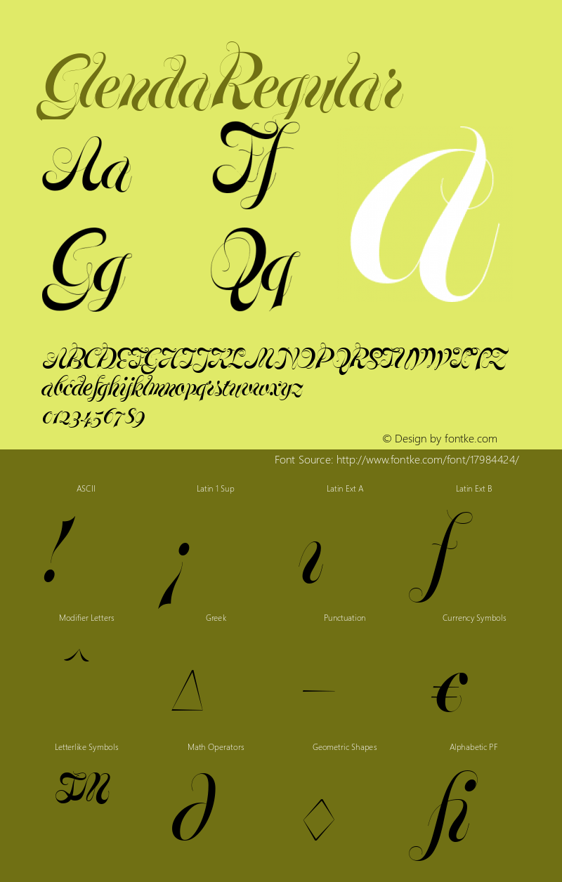 GlendaRegular ☞ Version 1.000;com.myfonts.hubertjocham.glenda.regular.wfkit2.3hTP Font Sample