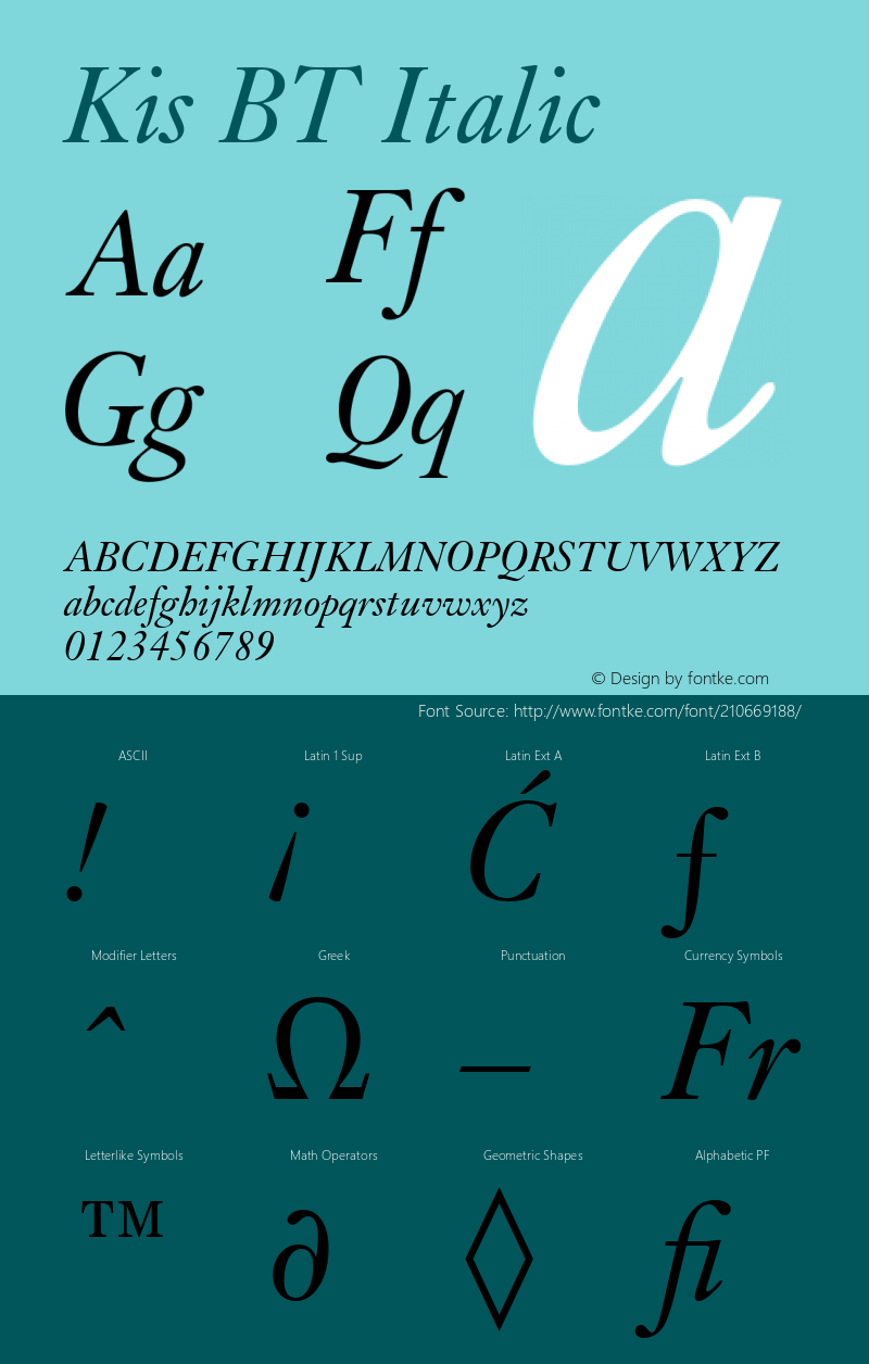 Kis BT Italic Version 1.01 emb4-OT图片样张