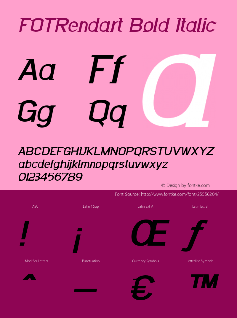 FOTRendart-BoldItalic Version 1.000 Font Sample