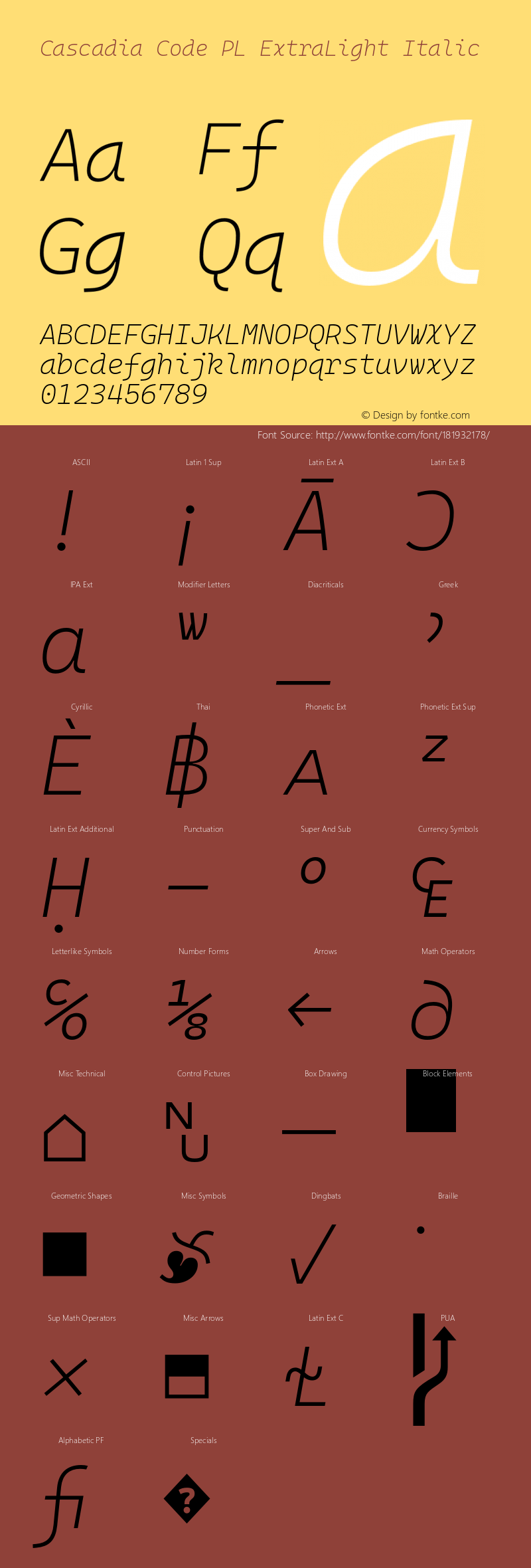 Cascadia Code PL ExtraLight Italic Version 2110.031图片样张