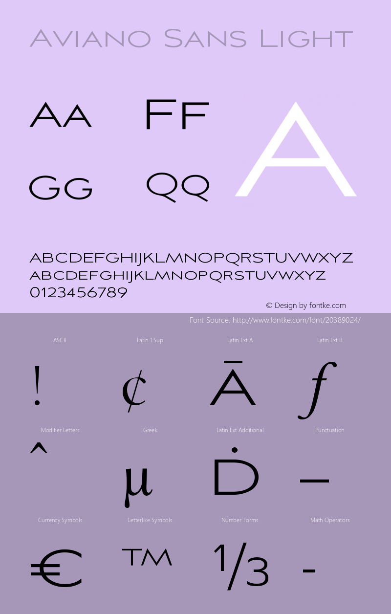 AvianoSansLight Version 1.000 2007 initial release Font Sample