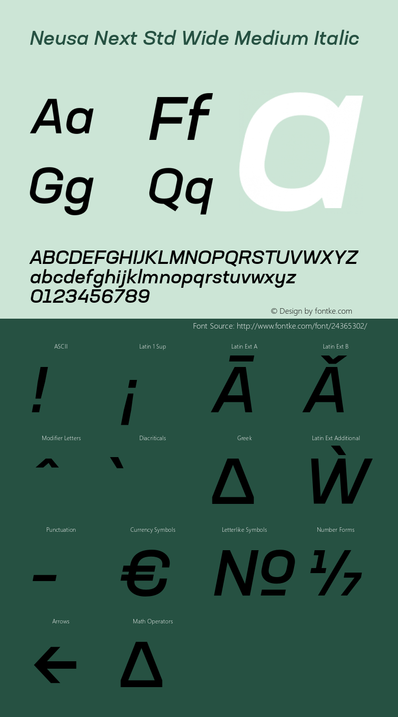 NeusaNextStd-WideMediumItalic Version 1.002;PS 001.002;hotconv 1.0.88;makeotf.lib2.5.64775 Font Sample