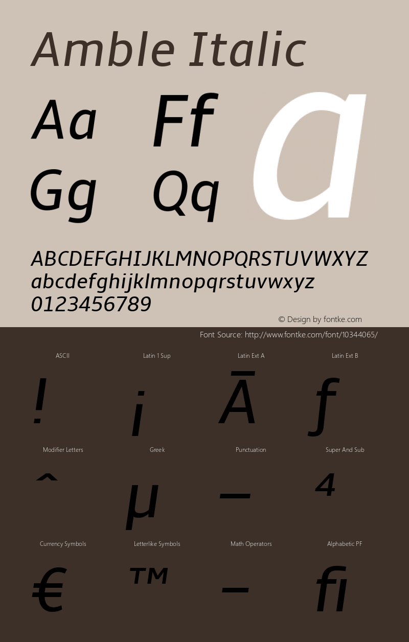 Amble Italic Version 1.00000; 2009 Font Sample