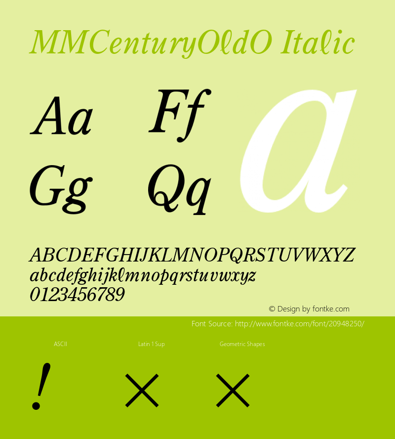 MMCenturyOldOItalic Version 3.100;PS 001.000;hotconv 1.0.38;makeotf.lib1.6.5960 Font Sample