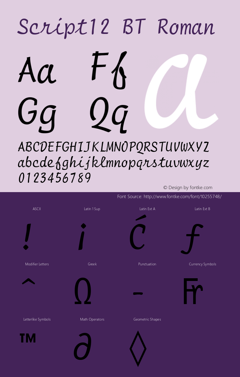 Script12 BT Roman mfgpctt-v1.57 Friday, February 19, 1993 3:04:58 pm (EST) Font Sample