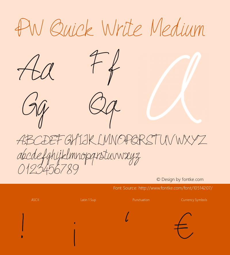 PW Quick Write Medium Version 001.000 Font Sample