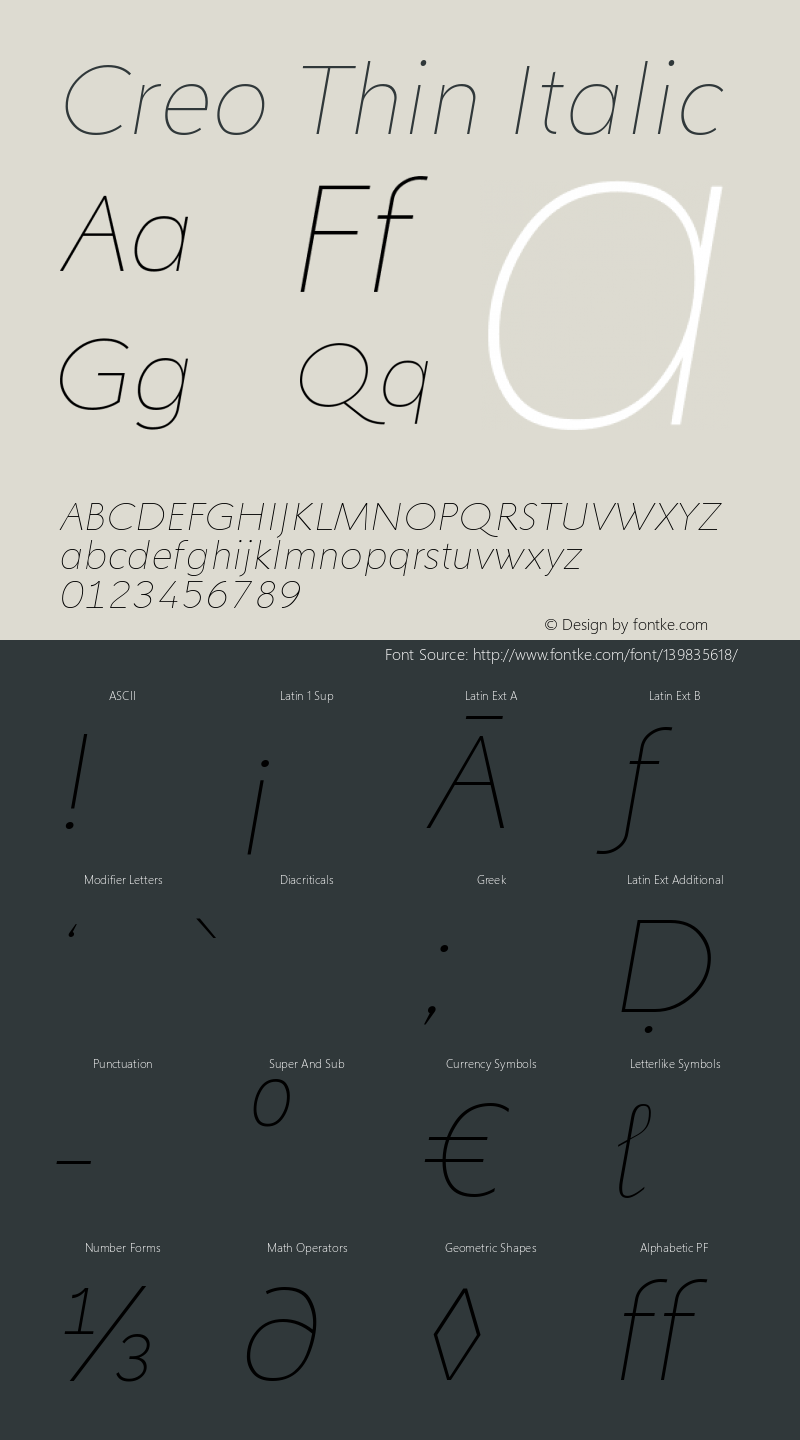 Creo Thin Italic Version 1.00;October 24, 2019;FontCreator 11.5.0.2430 64-bit Font Sample