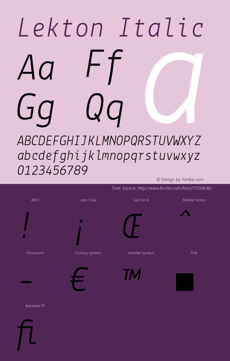 Lekton Italic Version 3.000 Font Sample