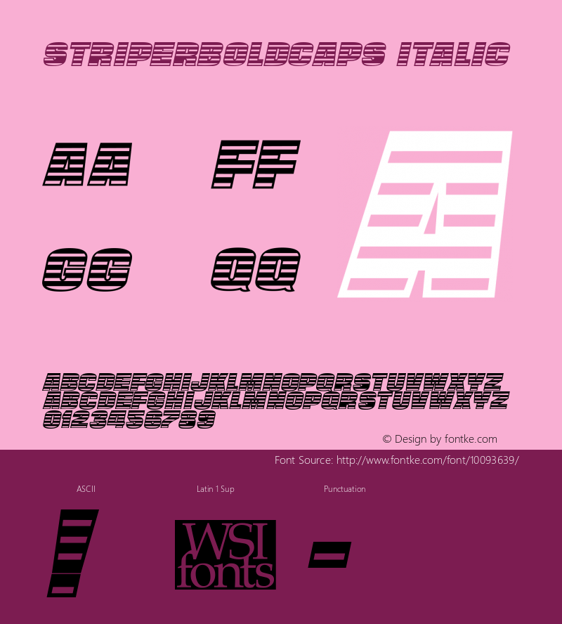 StriperBoldCaps Italic The IMSI MasterFonts Collection, tm 1995, 1996 IMSI (International Microcomputer Software Inc.) Font Sample