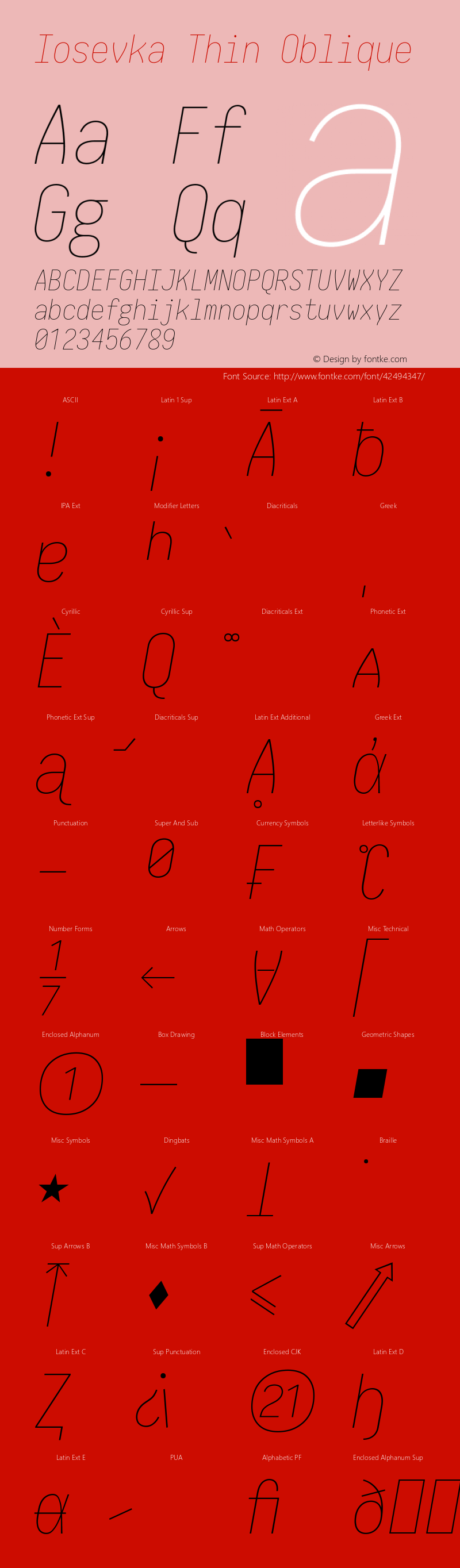 Iosevka Type Thin Oblique 2.3.2; ttfautohint (v1.8.3) Font Sample