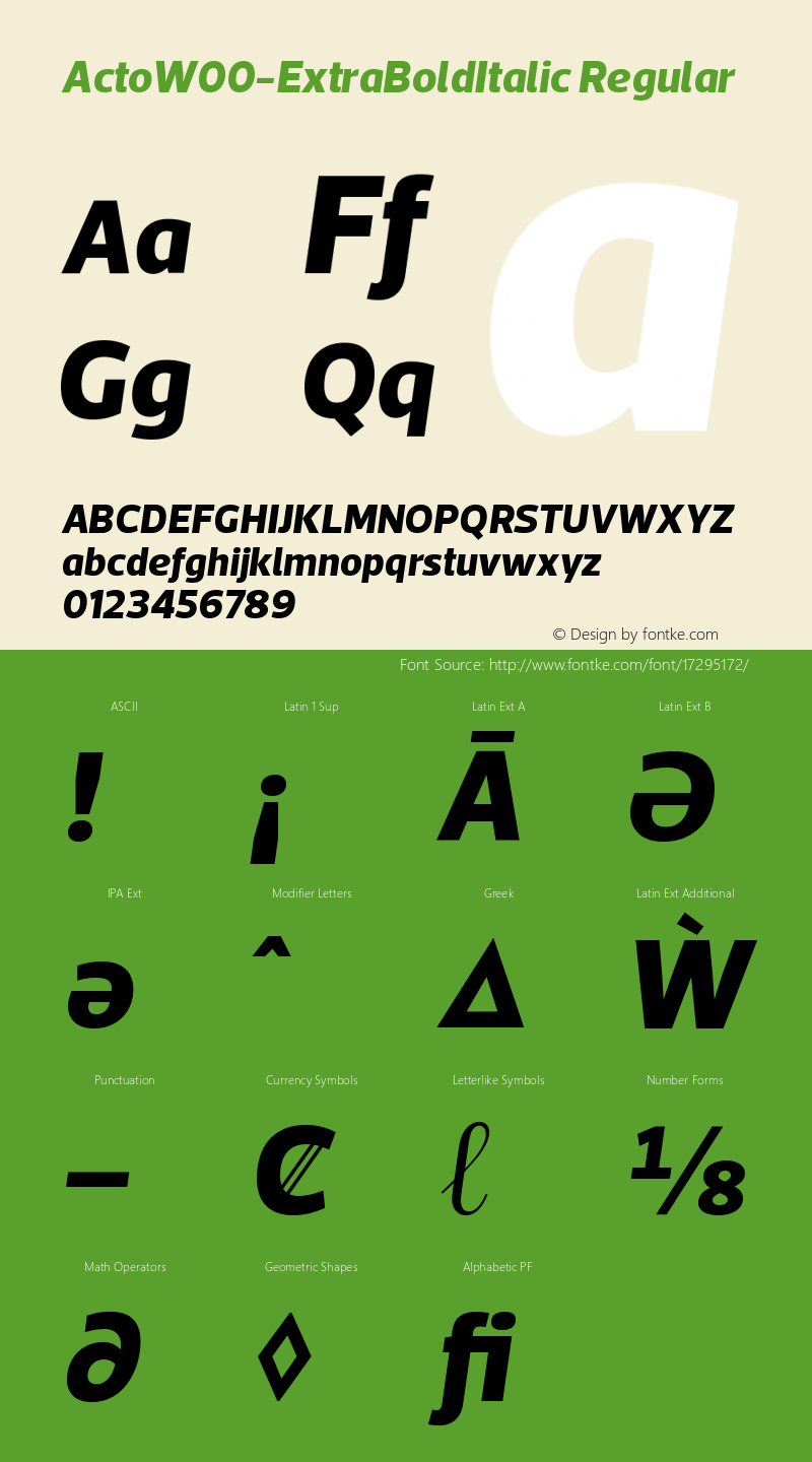 ActoW00-ExtraBoldItalic Regular Version 1.10 Font Sample