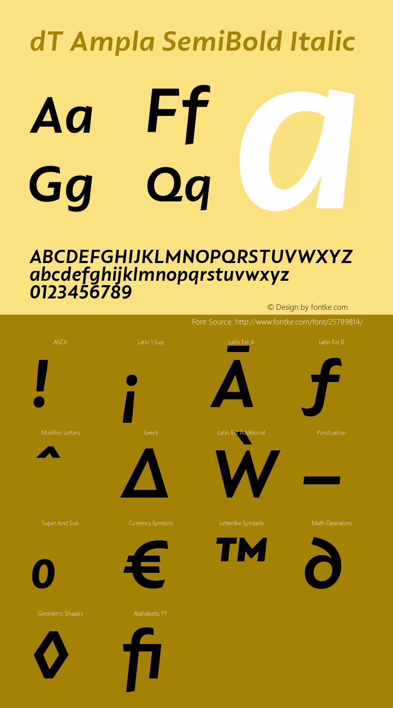 dT Ampla SemiBold Italic Version 1.000;PS 001.000;hotconv 1.0.88;makeotf.lib2.5.64775 Font Sample