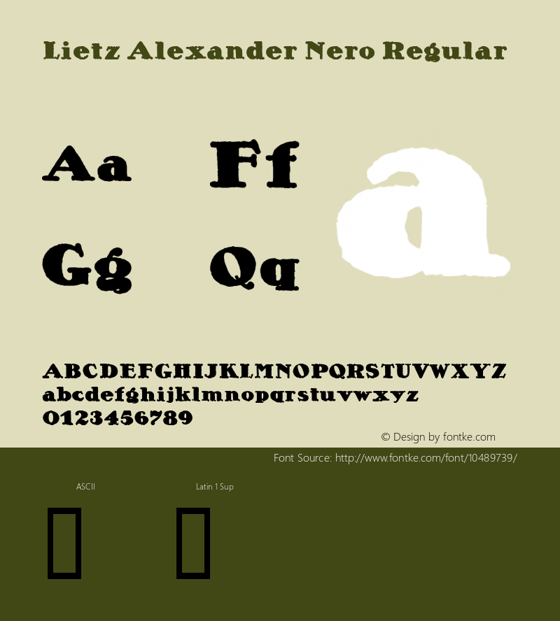 Lietz Alexander Nero Regular Macromedia Fontographer 4.1 05.07.2005 Font Sample