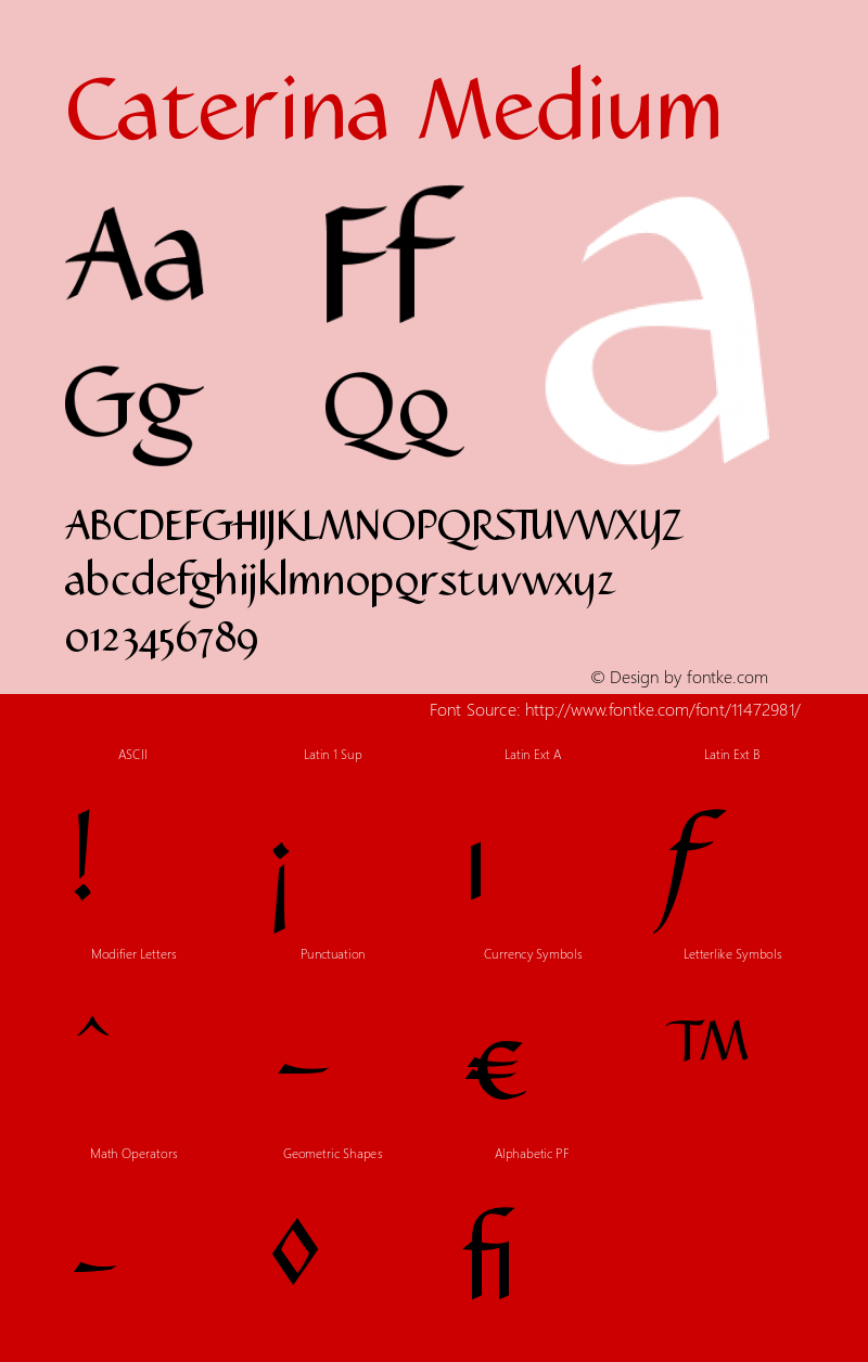 Caterina Medium Version 001.000 Font Sample